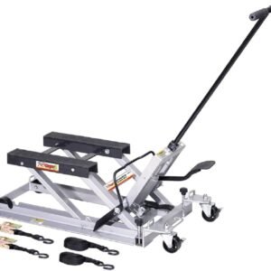 OTC 1545 Ultra Low Profile Motorcycle & ATV Lift – 1,500 lb (680 kg) Capacity, 3.5" Min Height, 17" Skids, Foot Pedal & Tie-Down Straps