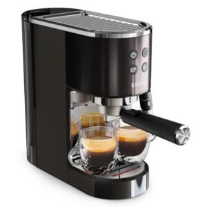Krups Virtuoso+ XP444GG0 Pump Espresso Machine – Compact Design with Auto Flow-Stop & Dual-Mode Steam Wand, Black Stainless Steel