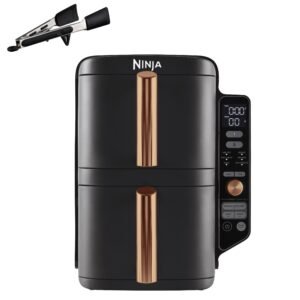 Ninja SL300UK Double Stack Air Fryer - Vertical Dual Zone, 7.6L, 2 Drawers & Racks, 6 Cooking Functions, Space Saving Design, Black