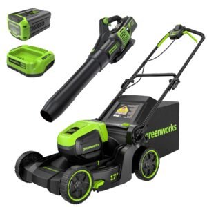 Greenworks 60V Brushless Cordless Push Lawn Mower – 17″ (43 cm) Deck, 4.0 Ah Battery & 3 A Rapid Charger, 40 Min Runtime