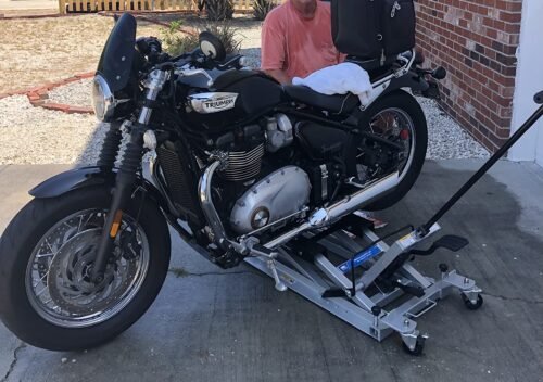 OTC 1545 Ultra Low Profile Motorcycle & ATV Lift – 1,500 lb (680 kg) Capacity, 3.5" Min Height, 17" Skids, Foot Pedal & Tie-Down Straps photo review