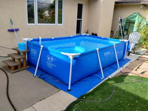 Intex 9.8ft x 6.6ft x 29.5in (300cm x 201cm x 75cm) Rectangular Above Ground Pool with Metal Frame & Flow Control Valve – Easy Setup Family Backyard Pool – 4,500L Capacity – Blue photo review